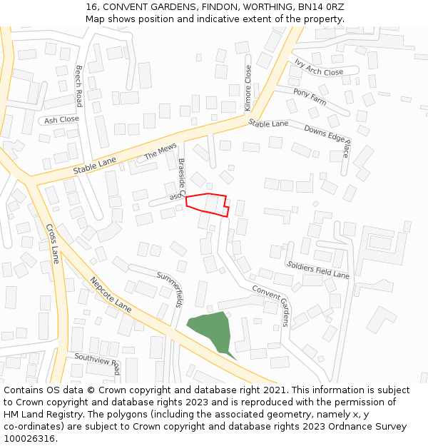 16, CONVENT GARDENS, FINDON, WORTHING, BN14 0RZ: Location map and indicative extent of plot