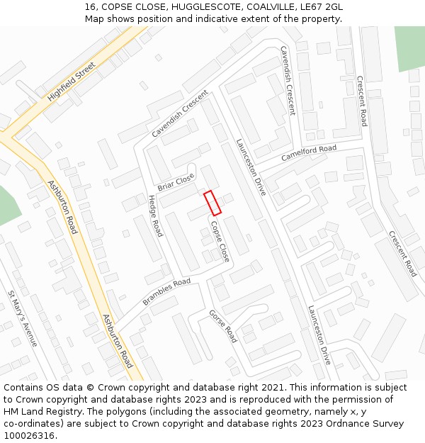 16, COPSE CLOSE, HUGGLESCOTE, COALVILLE, LE67 2GL: Location map and indicative extent of plot