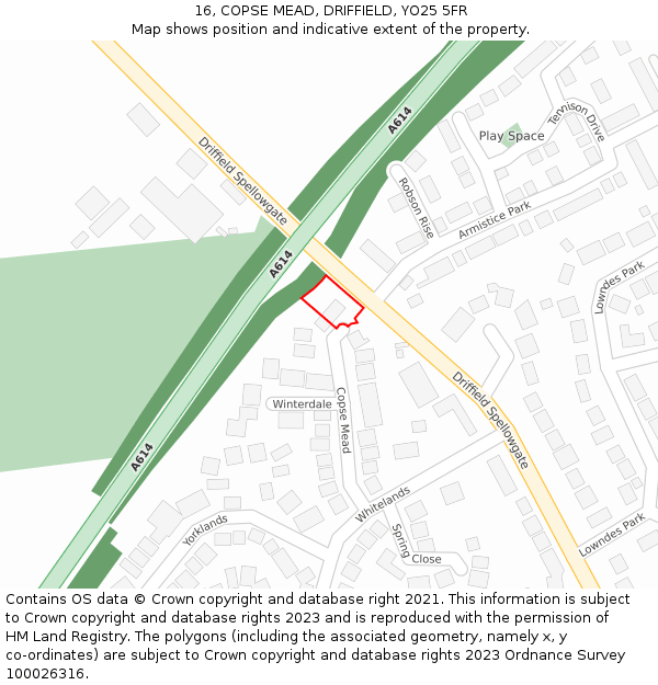 16, COPSE MEAD, DRIFFIELD, YO25 5FR: Location map and indicative extent of plot