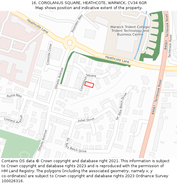 16, CORIOLANUS SQUARE, HEATHCOTE, WARWICK, CV34 6GR: Location map and indicative extent of plot