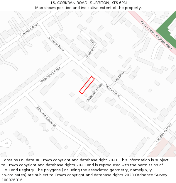 16, CORKRAN ROAD, SURBITON, KT6 6PN: Location map and indicative extent of plot