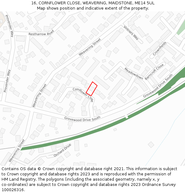 16, CORNFLOWER CLOSE, WEAVERING, MAIDSTONE, ME14 5UL: Location map and indicative extent of plot