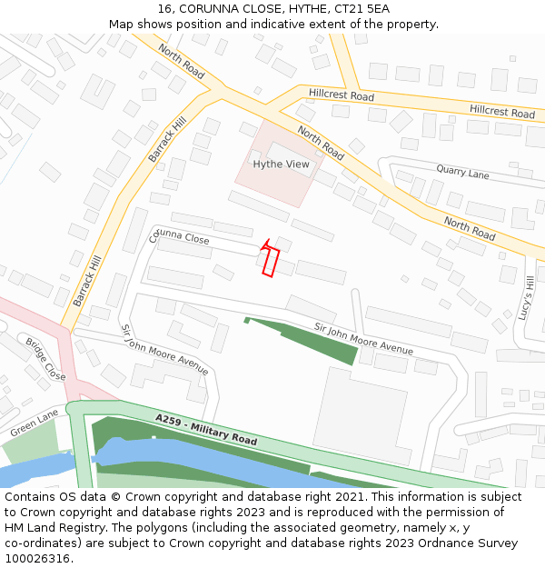 16, CORUNNA CLOSE, HYTHE, CT21 5EA: Location map and indicative extent of plot