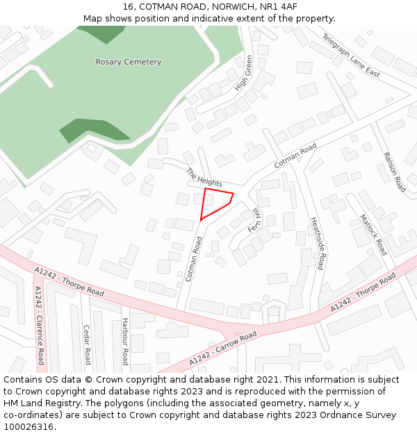 16, COTMAN ROAD, NORWICH, NR1 4AF: Location map and indicative extent of plot