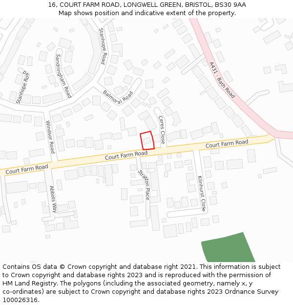 16, COURT FARM ROAD, LONGWELL GREEN, BRISTOL, BS30 9AA: Location map and indicative extent of plot