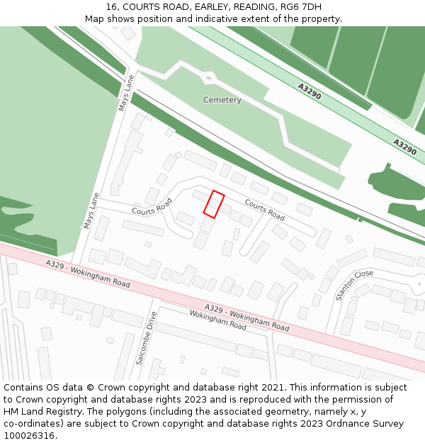 16, COURTS ROAD, EARLEY, READING, RG6 7DH: Location map and indicative extent of plot