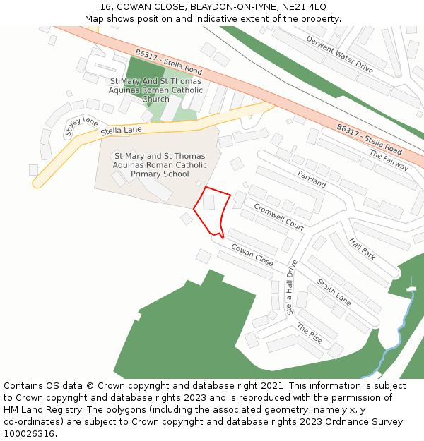 16, COWAN CLOSE, BLAYDON-ON-TYNE, NE21 4LQ: Location map and indicative extent of plot