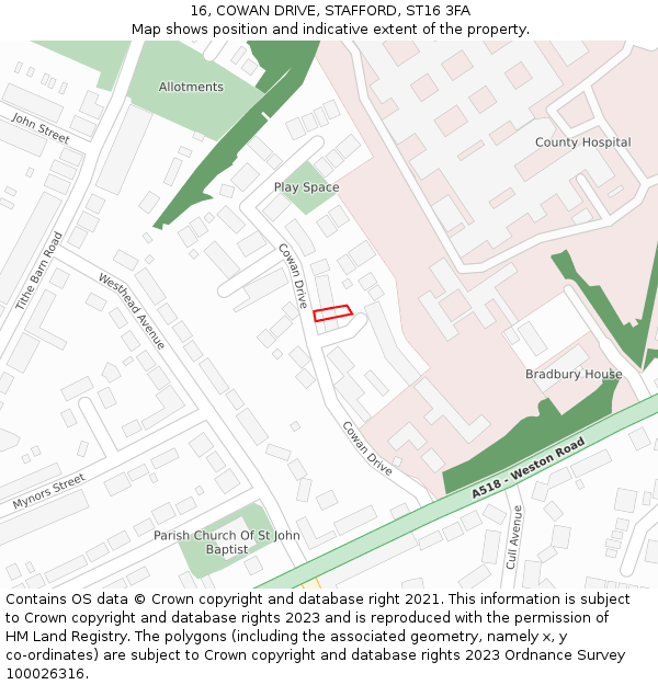 16, COWAN DRIVE, STAFFORD, ST16 3FA: Location map and indicative extent of plot