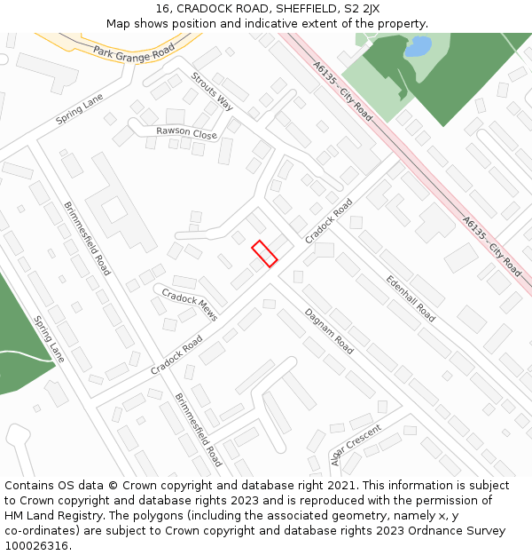 16, CRADOCK ROAD, SHEFFIELD, S2 2JX: Location map and indicative extent of plot