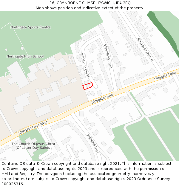 16, CRANBORNE CHASE, IPSWICH, IP4 3EQ: Location map and indicative extent of plot