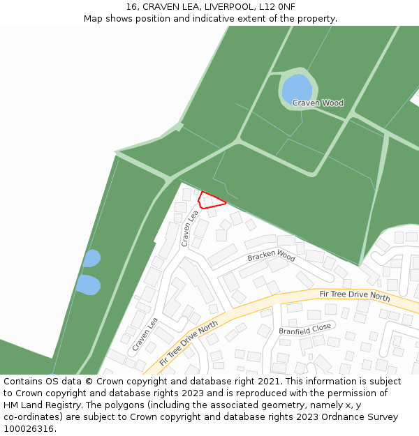 16, CRAVEN LEA, LIVERPOOL, L12 0NF: Location map and indicative extent of plot
