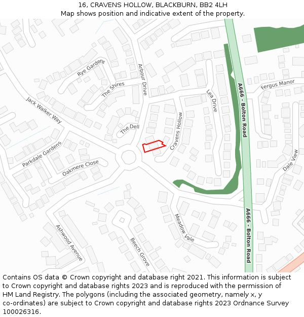 16, CRAVENS HOLLOW, BLACKBURN, BB2 4LH: Location map and indicative extent of plot