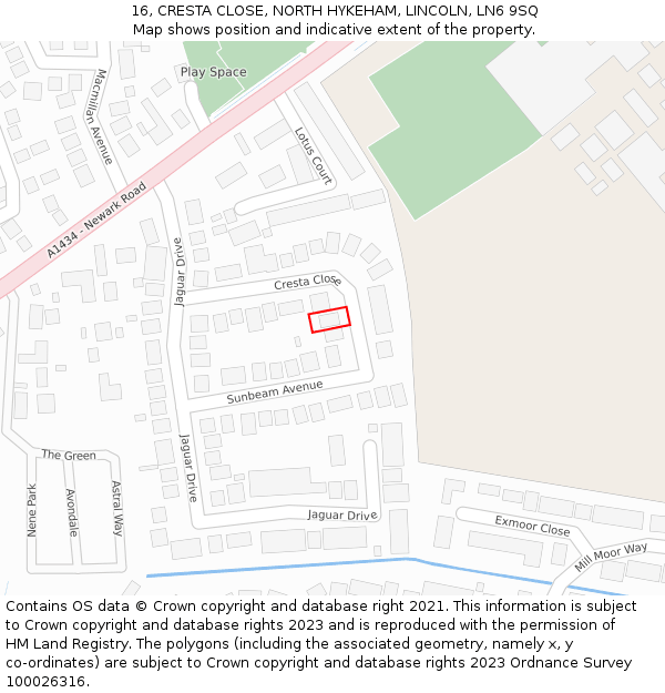 16, CRESTA CLOSE, NORTH HYKEHAM, LINCOLN, LN6 9SQ: Location map and indicative extent of plot