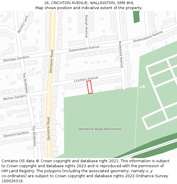 16, CRICHTON AVENUE, WALLINGTON, SM6 8HL: Location map and indicative extent of plot