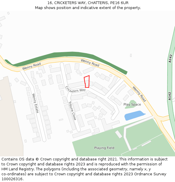 16, CRICKETERS WAY, CHATTERIS, PE16 6UR: Location map and indicative extent of plot