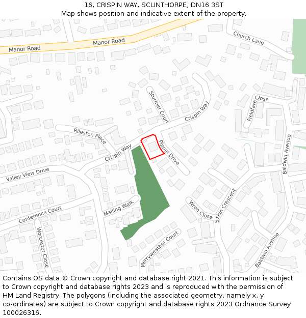16, CRISPIN WAY, SCUNTHORPE, DN16 3ST: Location map and indicative extent of plot