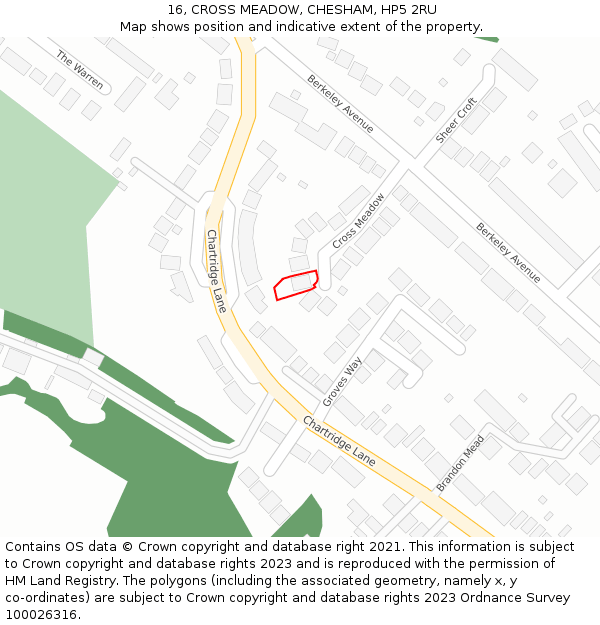 16, CROSS MEADOW, CHESHAM, HP5 2RU: Location map and indicative extent of plot