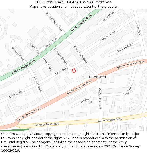 16, CROSS ROAD, LEAMINGTON SPA, CV32 5PD: Location map and indicative extent of plot