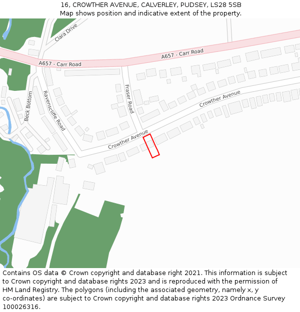 16, CROWTHER AVENUE, CALVERLEY, PUDSEY, LS28 5SB: Location map and indicative extent of plot