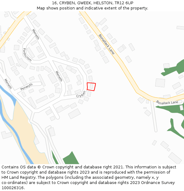16, CRYBEN, GWEEK, HELSTON, TR12 6UP: Location map and indicative extent of plot