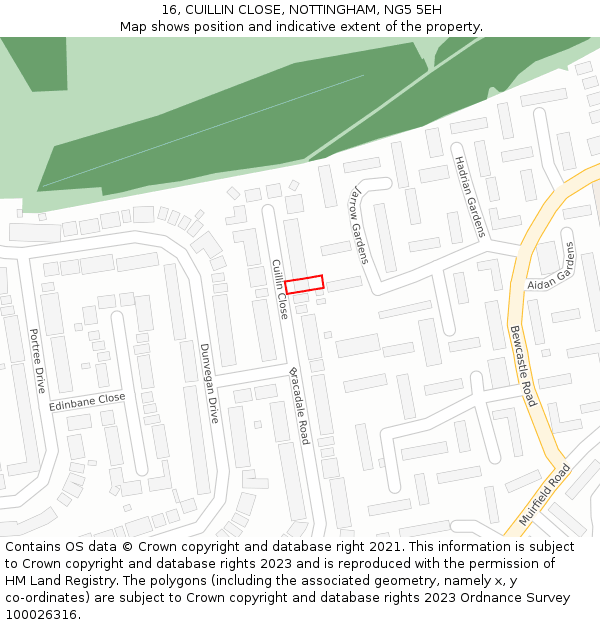 16, CUILLIN CLOSE, NOTTINGHAM, NG5 5EH: Location map and indicative extent of plot