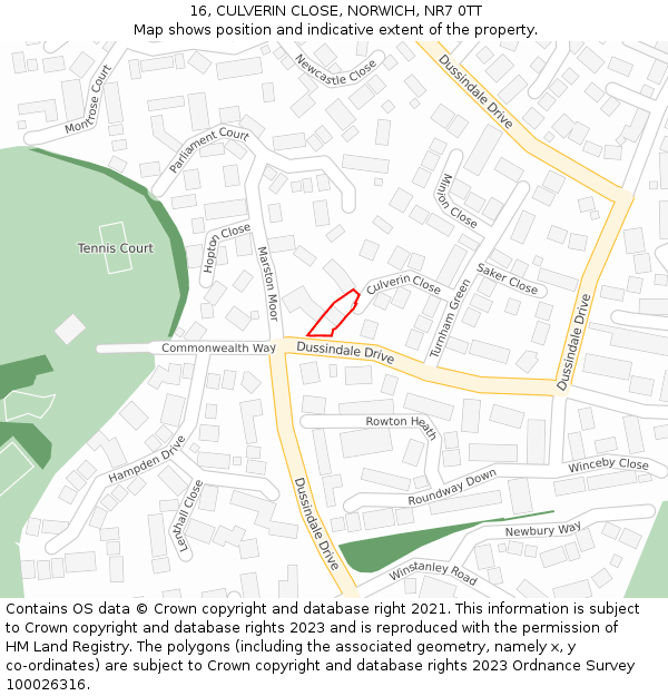 16, CULVERIN CLOSE, NORWICH, NR7 0TT: Location map and indicative extent of plot