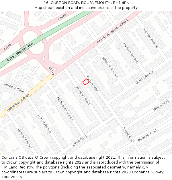 16, CURZON ROAD, BOURNEMOUTH, BH1 4PN: Location map and indicative extent of plot