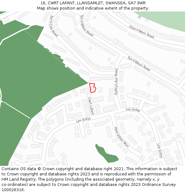 16, CWRT LAFANT, LLANSAMLET, SWANSEA, SA7 9WR: Location map and indicative extent of plot