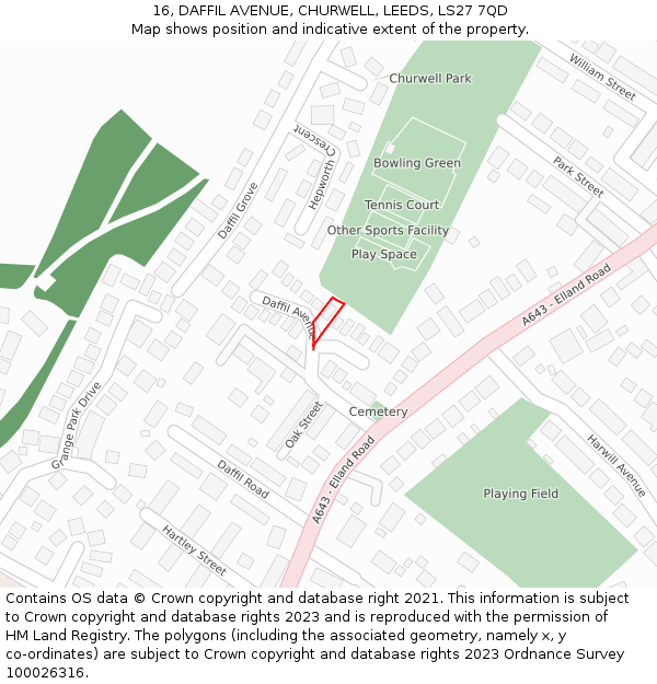 16, DAFFIL AVENUE, CHURWELL, LEEDS, LS27 7QD: Location map and indicative extent of plot