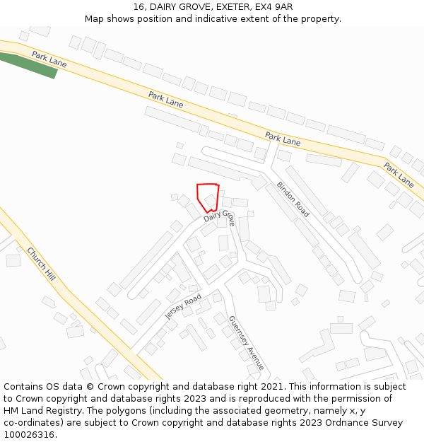 16, DAIRY GROVE, EXETER, EX4 9AR: Location map and indicative extent of plot