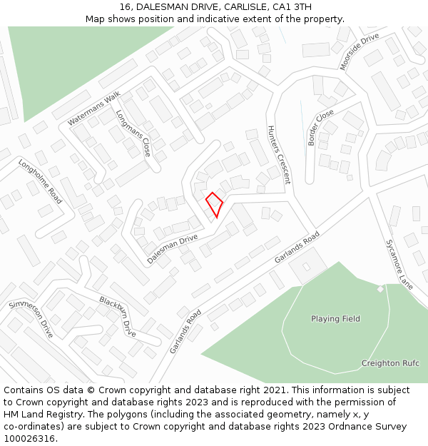 16, DALESMAN DRIVE, CARLISLE, CA1 3TH: Location map and indicative extent of plot