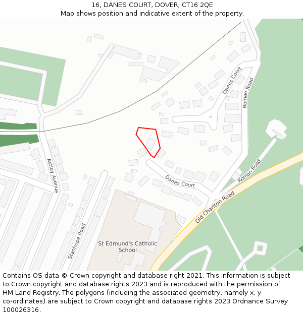 16, DANES COURT, DOVER, CT16 2QE: Location map and indicative extent of plot