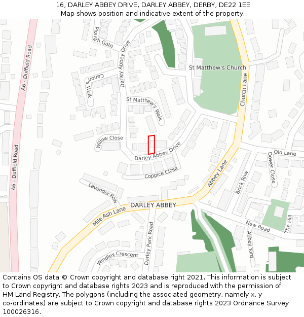 16, DARLEY ABBEY DRIVE, DARLEY ABBEY, DERBY, DE22 1EE: Location map and indicative extent of plot