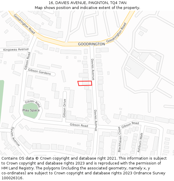 16, DAVIES AVENUE, PAIGNTON, TQ4 7AN: Location map and indicative extent of plot