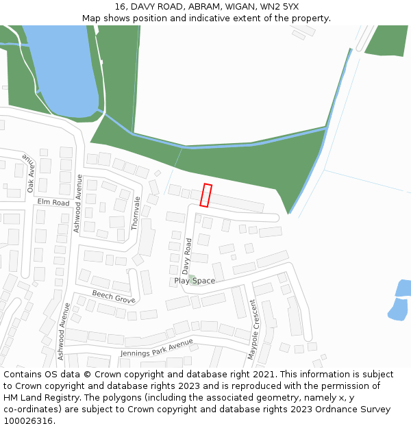 16, DAVY ROAD, ABRAM, WIGAN, WN2 5YX: Location map and indicative extent of plot