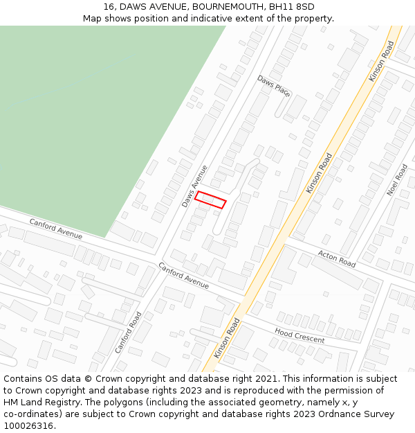 16, DAWS AVENUE, BOURNEMOUTH, BH11 8SD: Location map and indicative extent of plot