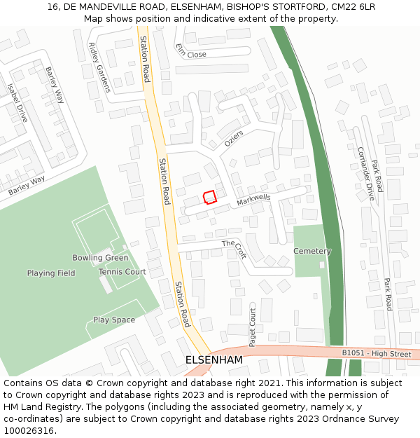 16, DE MANDEVILLE ROAD, ELSENHAM, BISHOP'S STORTFORD, CM22 6LR: Location map and indicative extent of plot