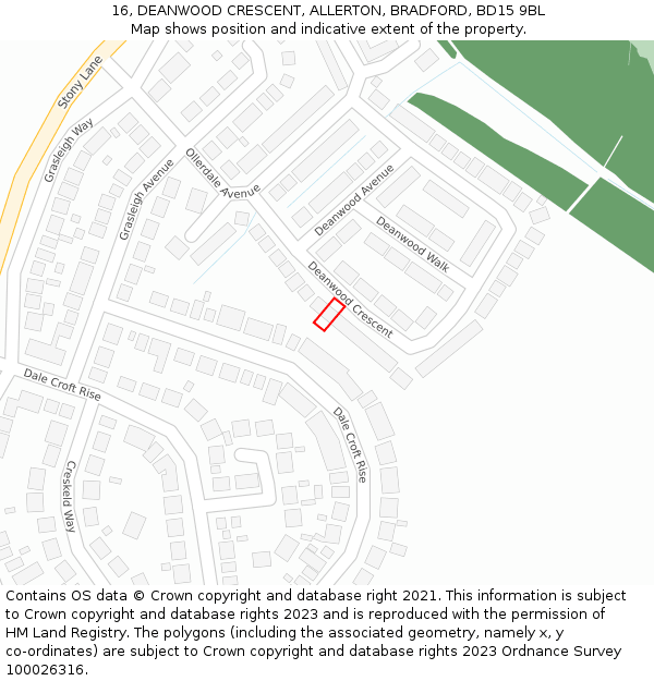16, DEANWOOD CRESCENT, ALLERTON, BRADFORD, BD15 9BL: Location map and indicative extent of plot