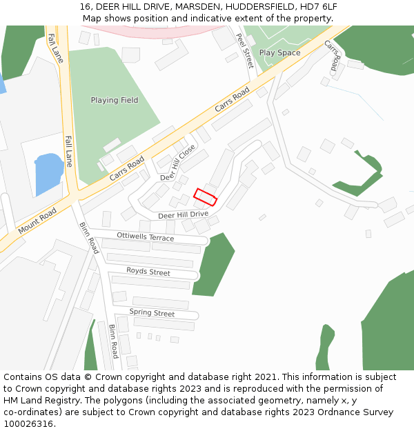 16, DEER HILL DRIVE, MARSDEN, HUDDERSFIELD, HD7 6LF: Location map and indicative extent of plot