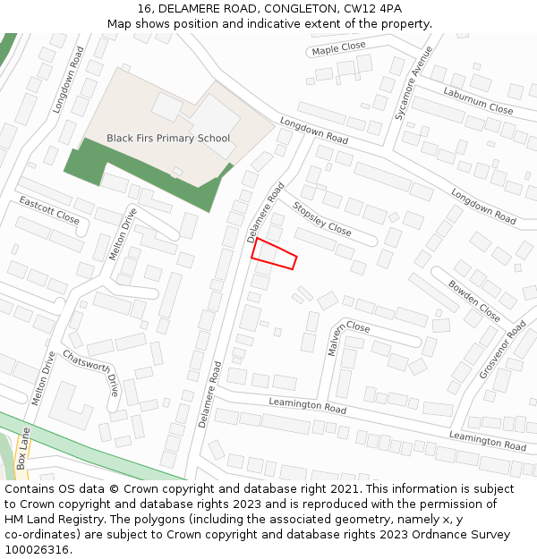 16, DELAMERE ROAD, CONGLETON, CW12 4PA: Location map and indicative extent of plot