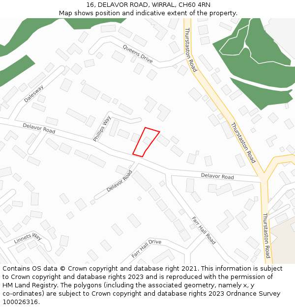 16, DELAVOR ROAD, WIRRAL, CH60 4RN: Location map and indicative extent of plot