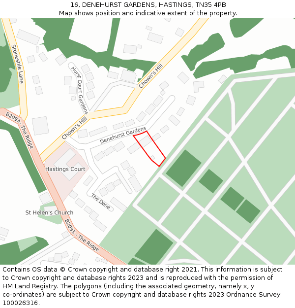 16, DENEHURST GARDENS, HASTINGS, TN35 4PB: Location map and indicative extent of plot