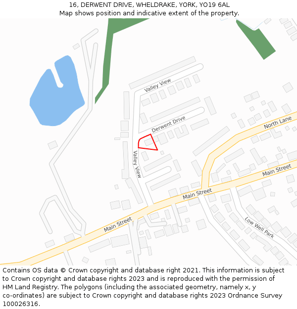 16, DERWENT DRIVE, WHELDRAKE, YORK, YO19 6AL: Location map and indicative extent of plot