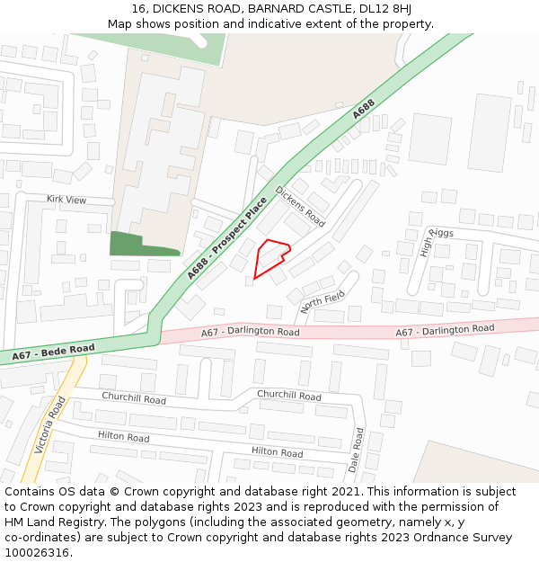16, DICKENS ROAD, BARNARD CASTLE, DL12 8HJ: Location map and indicative extent of plot