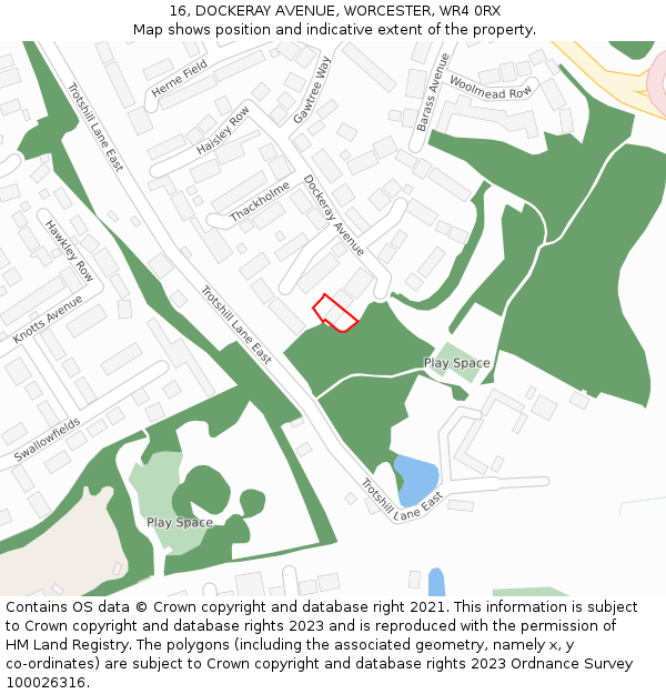16, DOCKERAY AVENUE, WORCESTER, WR4 0RX: Location map and indicative extent of plot