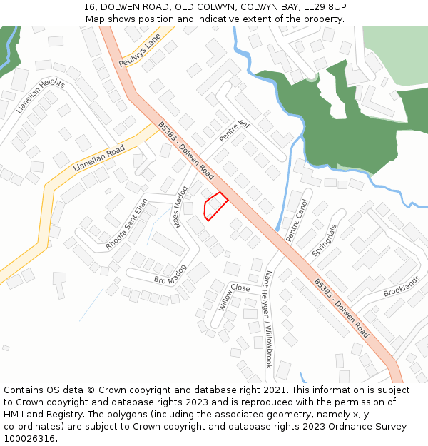 16, DOLWEN ROAD, OLD COLWYN, COLWYN BAY, LL29 8UP: Location map and indicative extent of plot
