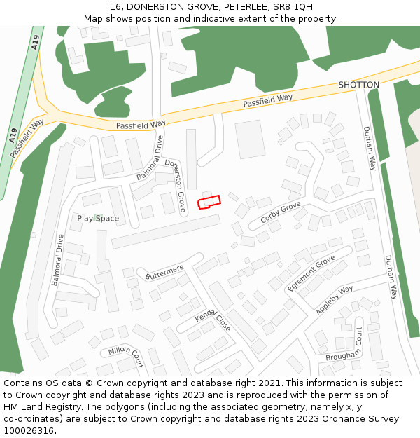 16, DONERSTON GROVE, PETERLEE, SR8 1QH: Location map and indicative extent of plot
