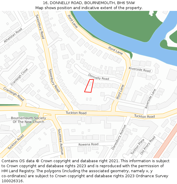 16, DONNELLY ROAD, BOURNEMOUTH, BH6 5NW: Location map and indicative extent of plot