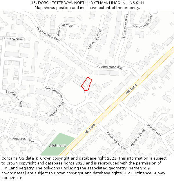 16, DORCHESTER WAY, NORTH HYKEHAM, LINCOLN, LN6 9HH: Location map and indicative extent of plot
