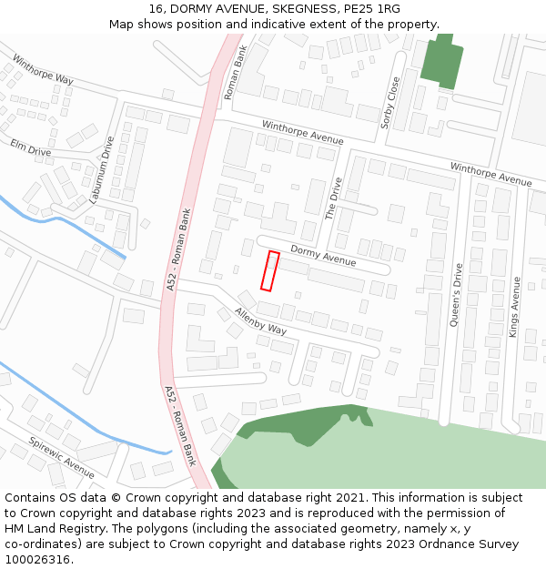 16, DORMY AVENUE, SKEGNESS, PE25 1RG: Location map and indicative extent of plot